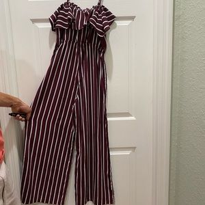 Red striped romper size small